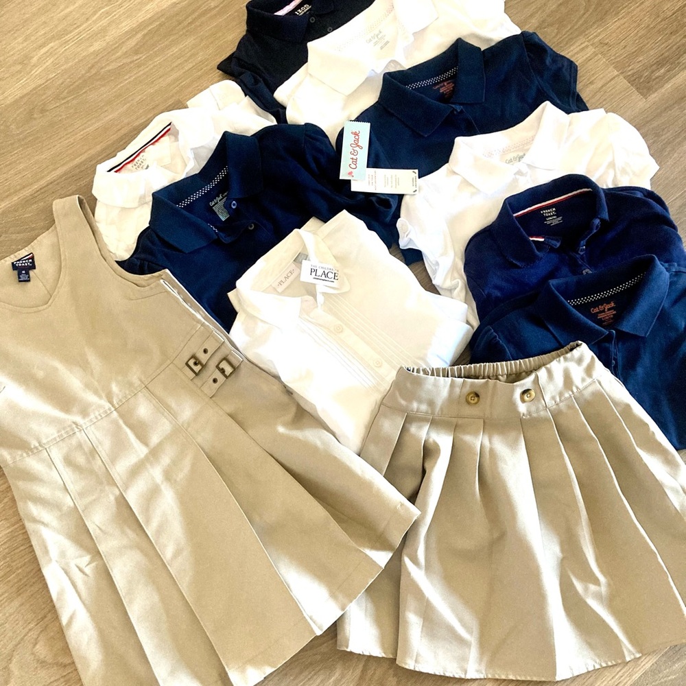 10pc Lot Girls' School Uniform Set in Navy and Khaki IZOD Cat Jack French Toast